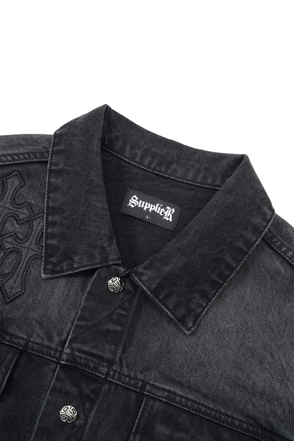 Multiple Cross Leather Patch Denim Jacket