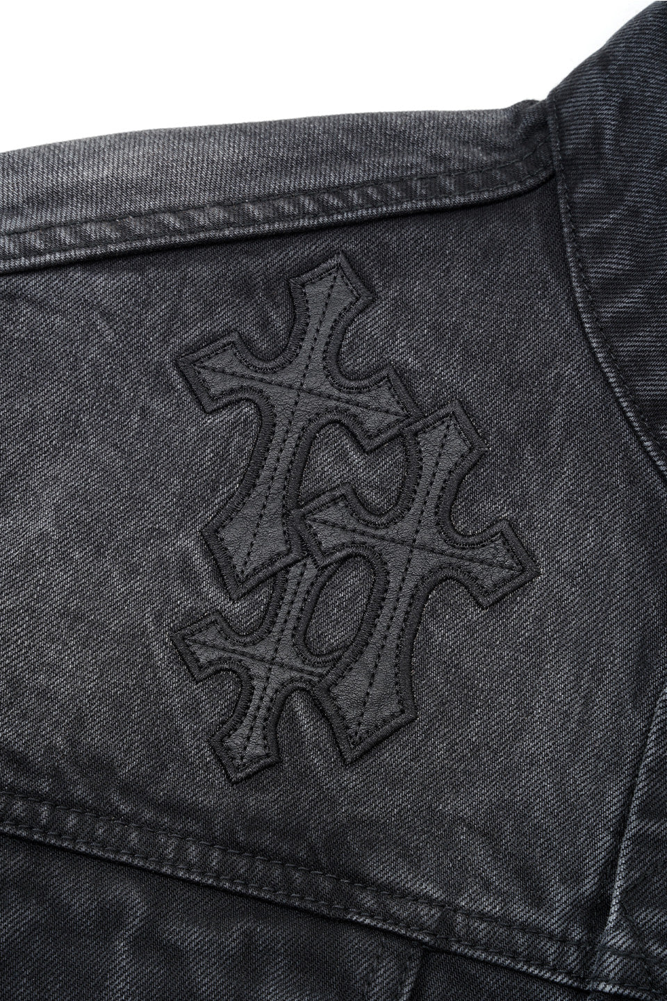 Multiple Cross Leather Patch Denim Jacket