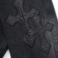 Multiple Cross Leather Patch Denim Jacket