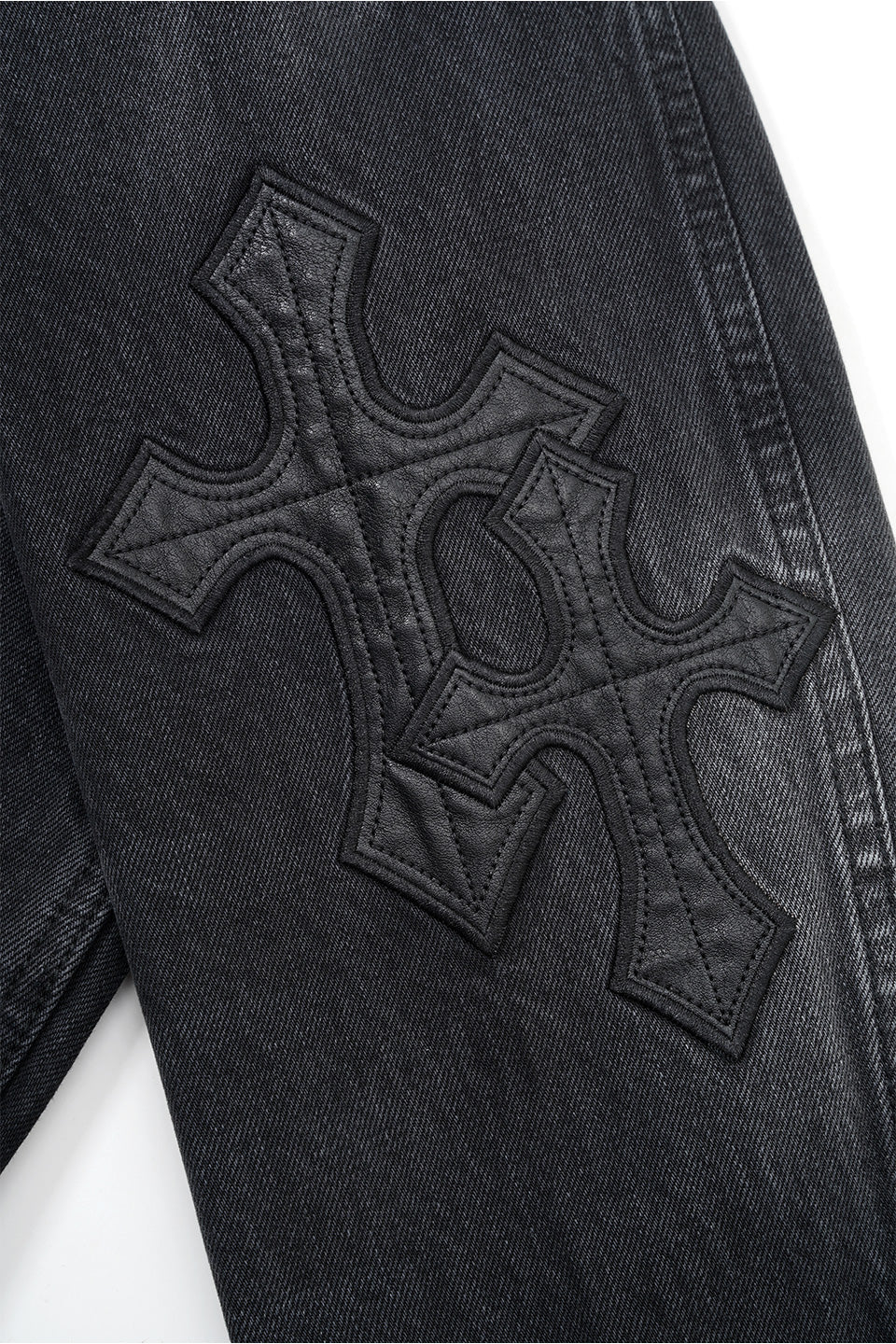 Multiple Cross Leather Patch Denim Jacket