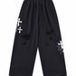 Multiple Cross Leather Patch Loose Fit Sweat Pants