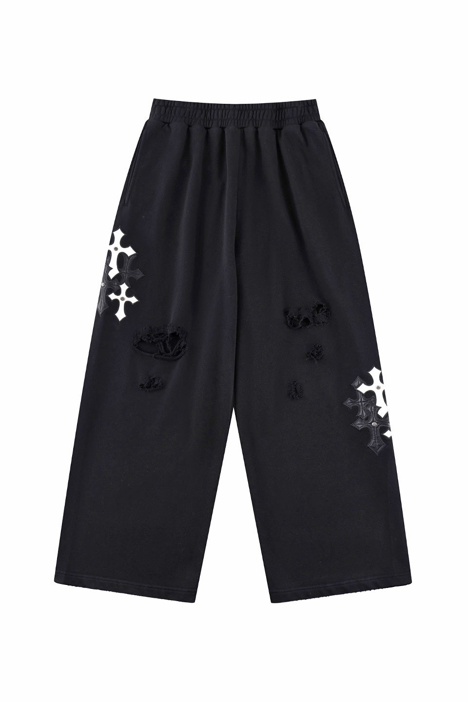 Multiple Cross Leather Patch Loose Fit Sweat Pants