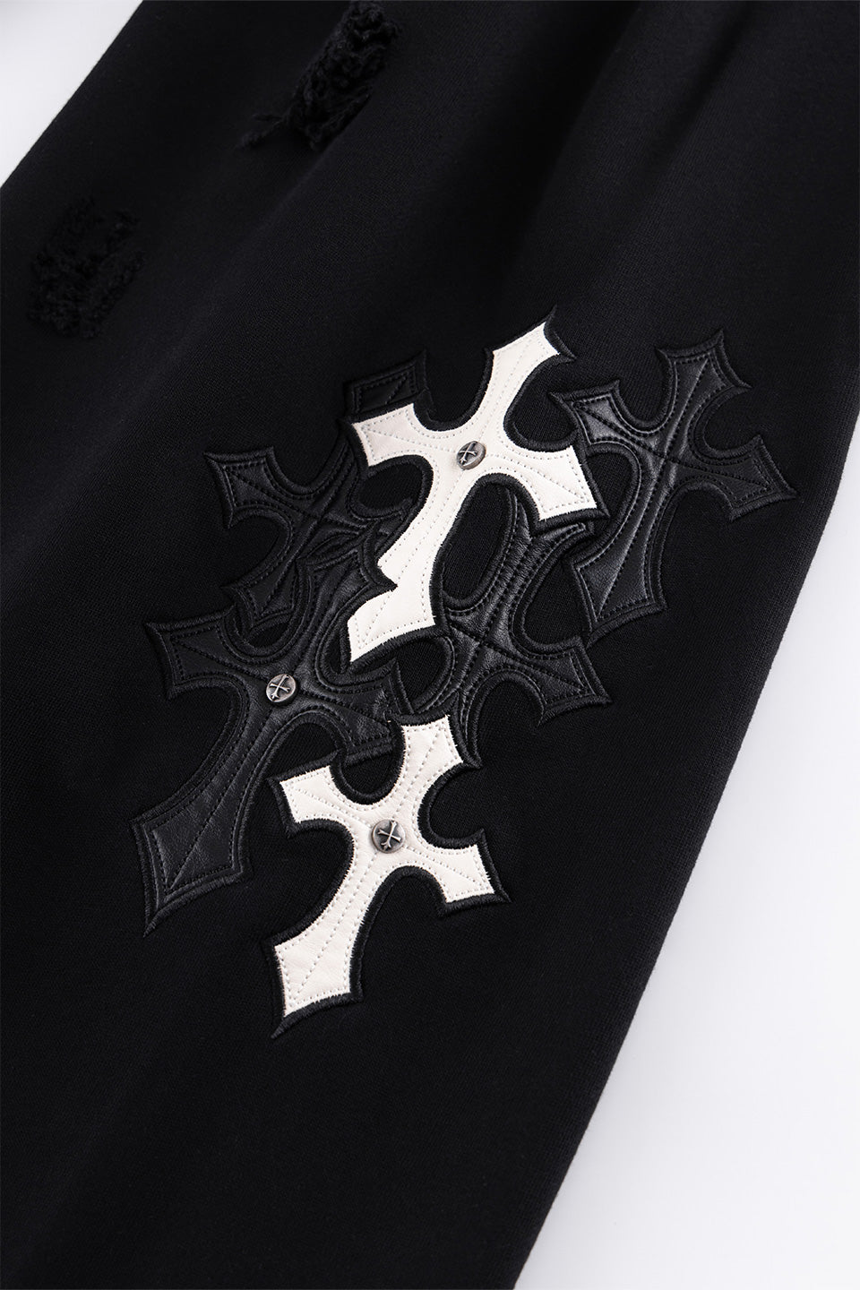 Multiple Cross Leather Patch Loose Fit Sweat Pants