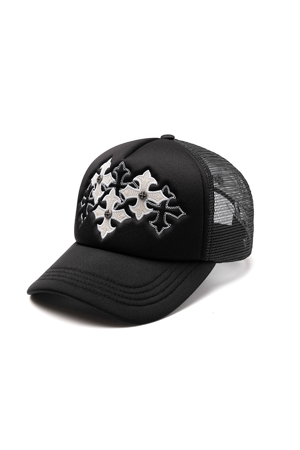 Multiple Cross Leather Patch Mesh Cap