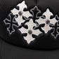 Multiple Cross Leather Patch Mesh Cap