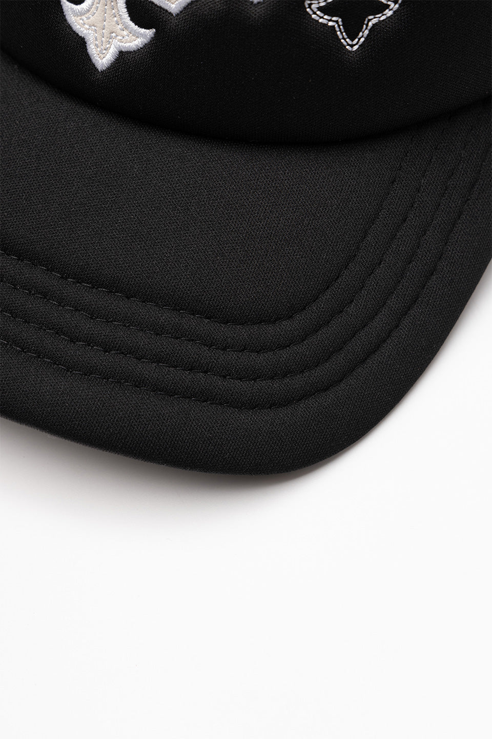 Multiple Cross Leather Patch Mesh Cap