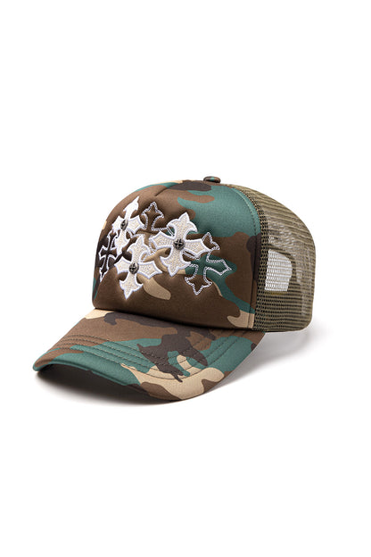 Multiple Cross Leather Patch Mesh Cap