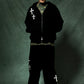 Multiple Cross Leather Patch Thermal Zip Hoodie