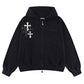 Multiple Cross Leather Patch Thermal Zip Hoodie