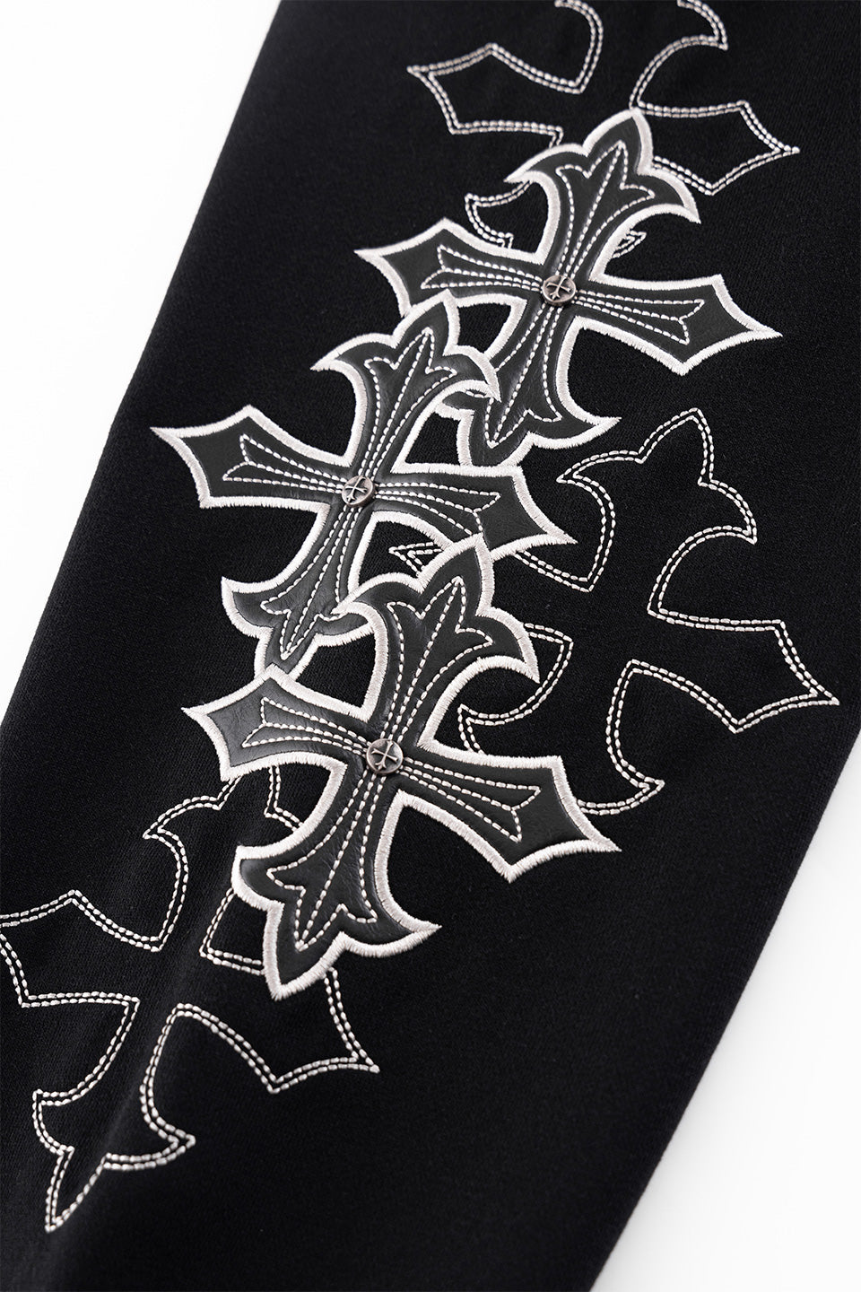 Multiple Cross Leather Patch Zip Hoodie