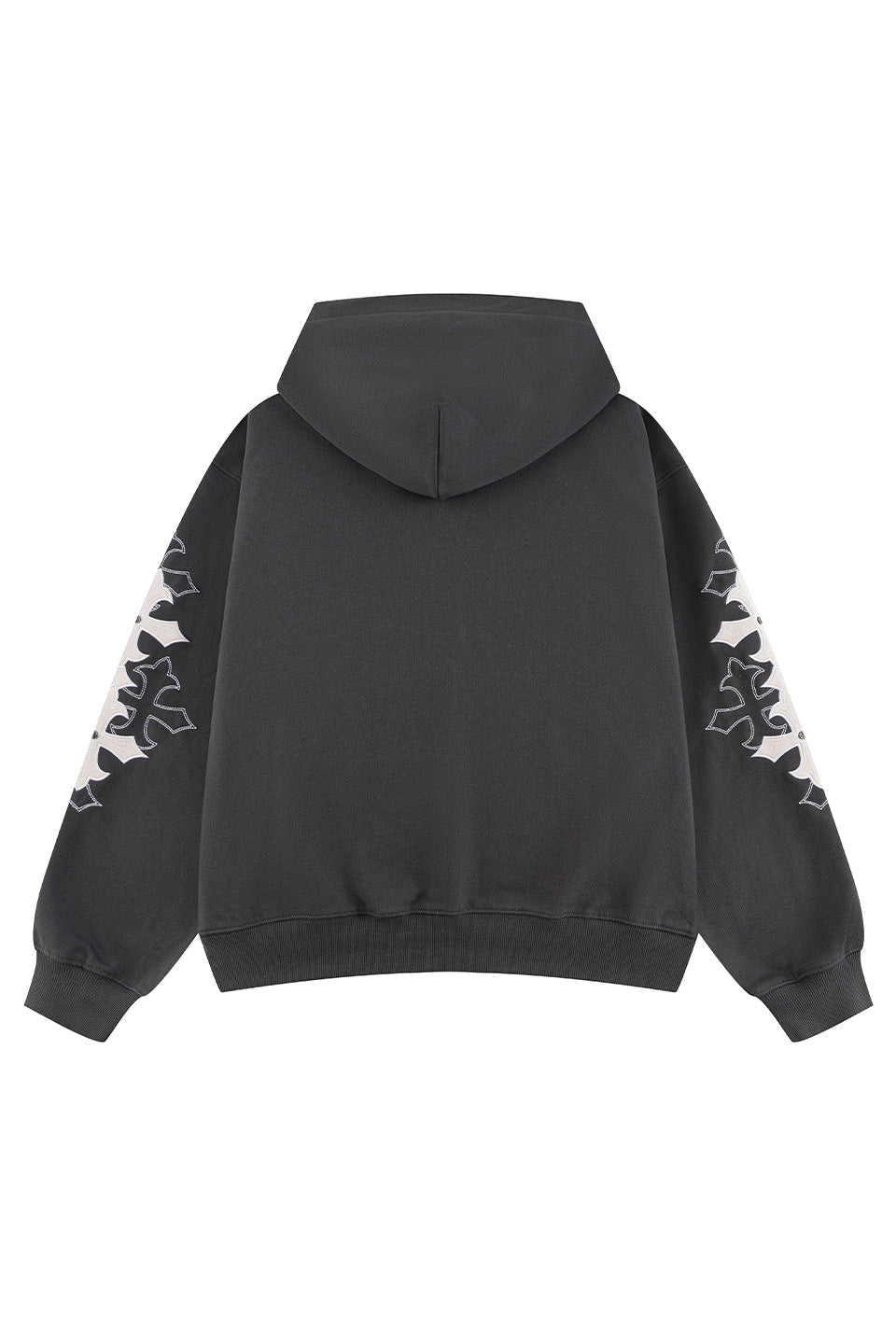 Multiple Cross Leather Patch Zip Hoodie