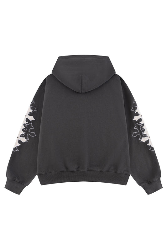 Multiple Cross Leather Patch Zip Hoodie