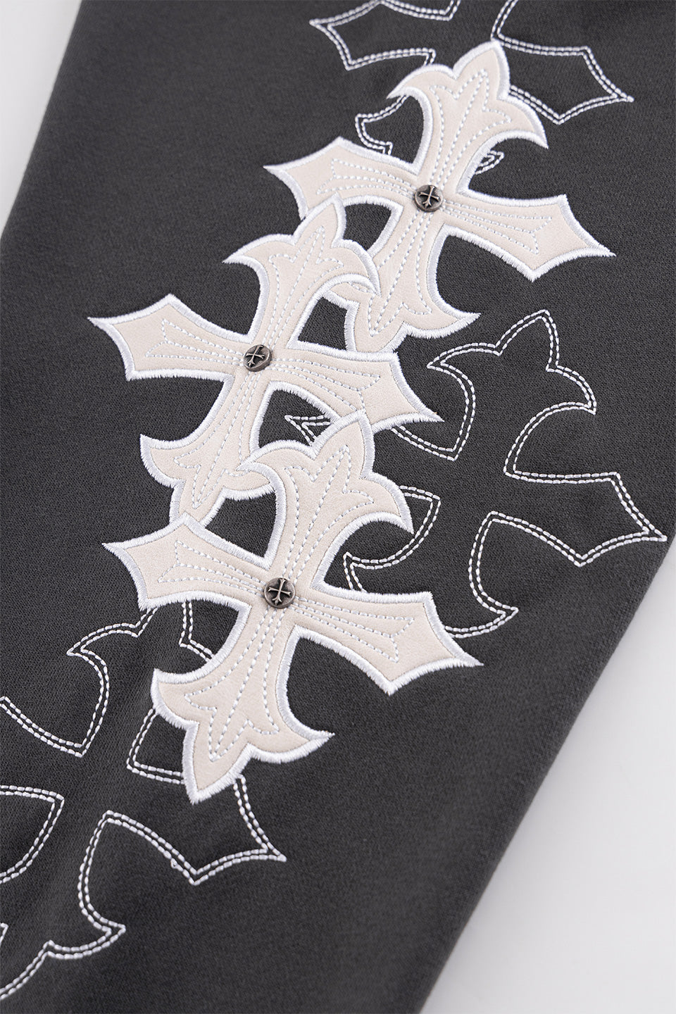 Multiple Cross Leather Patch Zip Hoodie