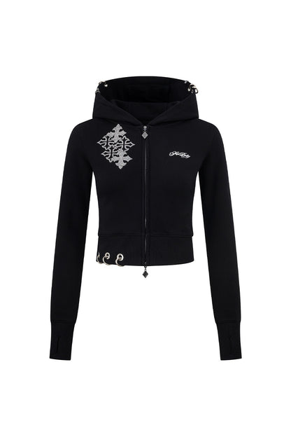 Multiple Cross Pierced Zip Hoodie Women'S