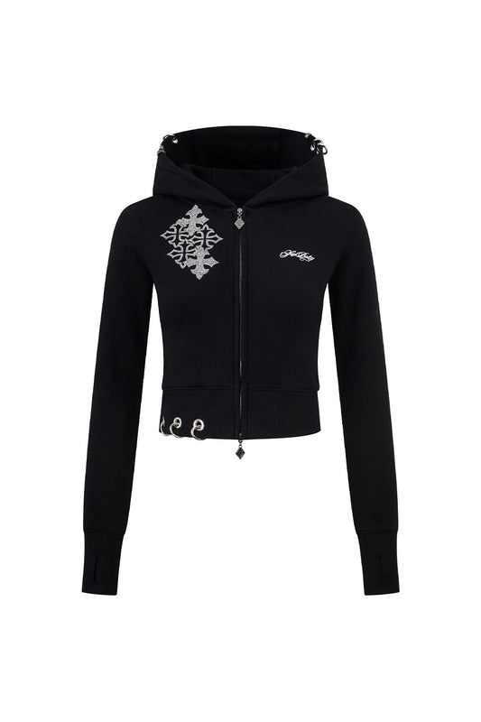 Multiple Cross Pierced Zip Hoodie Women'S