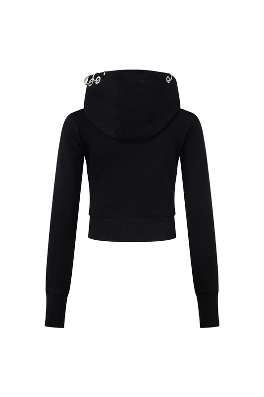Multiple Cross Pierced Zip Hoodie Women'S