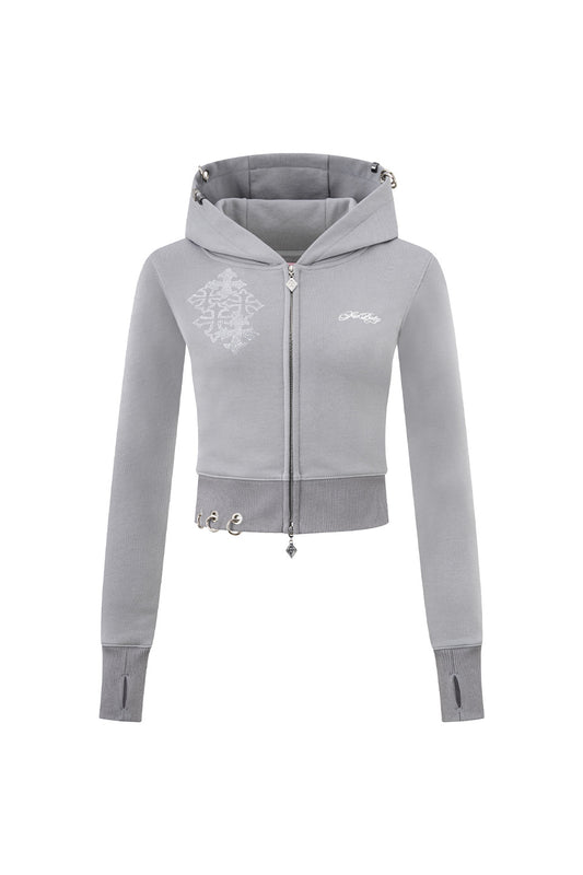 Multiple Cross Pierced Zip Hoodie Women'S