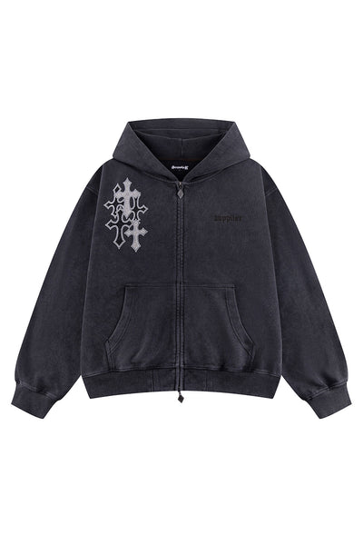 Multiple Cross Rhinestone Zip Hoodie｜SUPPLIER｜フーディー