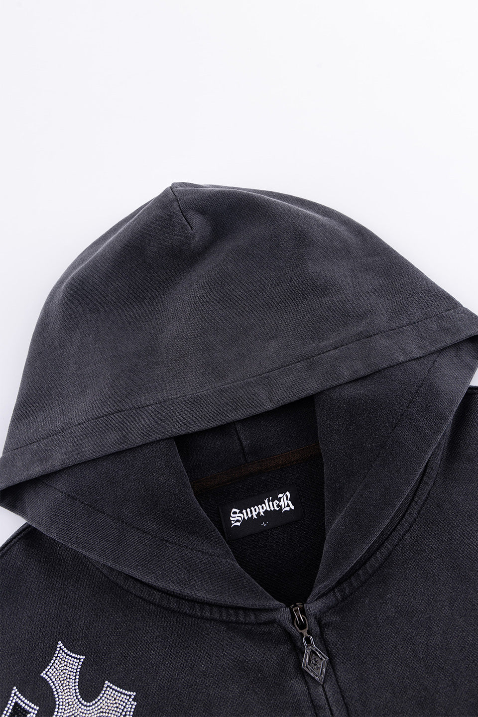 Multiple Cross Rhinestone Zip Hoodie