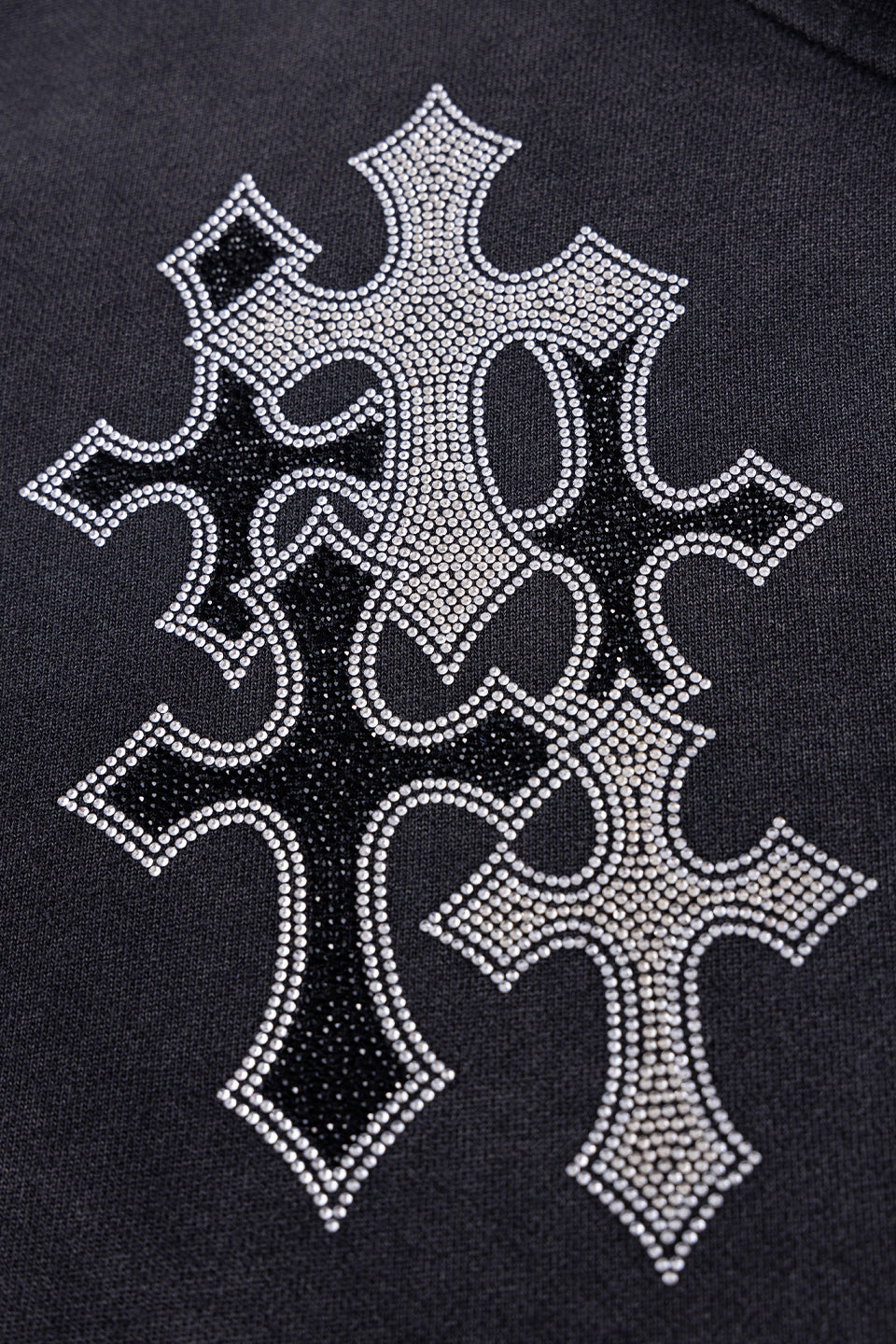 Multiple Cross Rhinestone Zip Hoodie