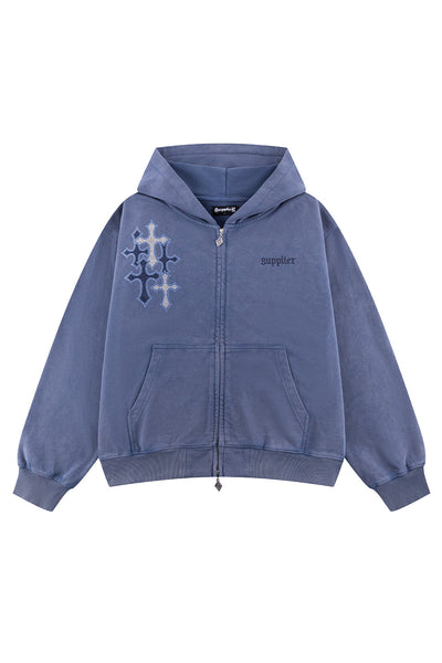 Multiple Cross Rhinestone Zip Hoodie｜SUPPLIER｜フーディー