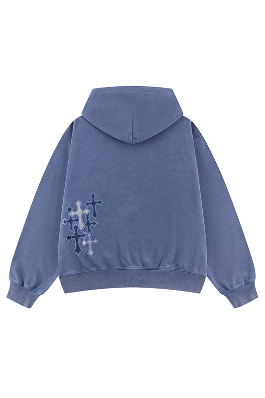 Multiple Cross Rhinestone Zip Hoodie