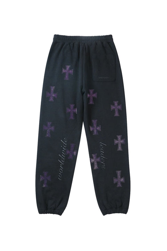【予約商品】Black x Purple Cross Rhinestone Jogger【10月下旬~11月上旬お届け】