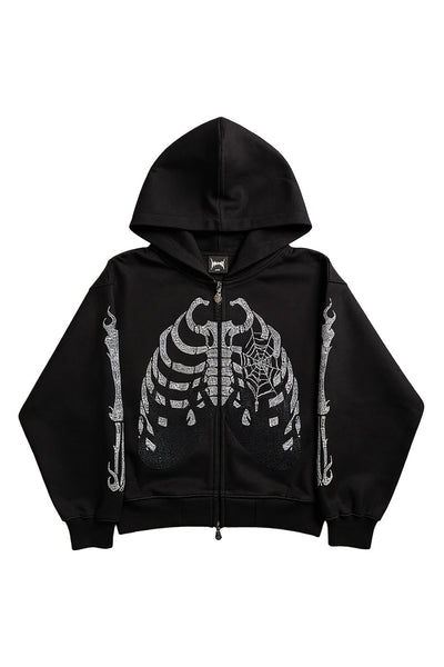 Noremid X Supplier Rhinestone Fire Bones Zip Hoodie｜SUPPLIER