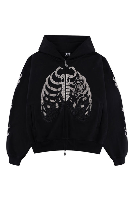 Noremid X Supplier Rhinestone Fire Bones Zip Hoodie