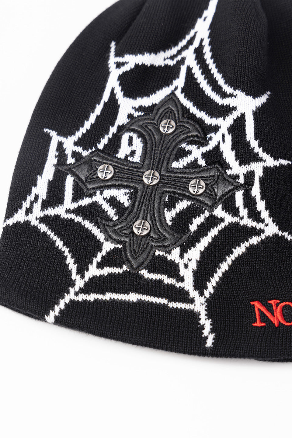 Noremid X Supplier Spider Web Cross Leather Patch Beanie