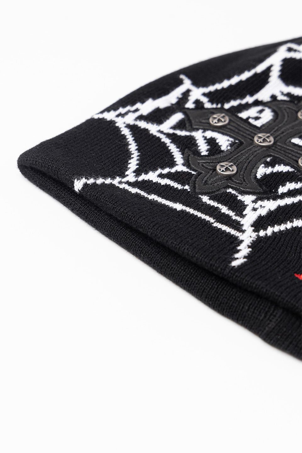 Noremid X Supplier Spider Web Cross Leather Patch Beanie