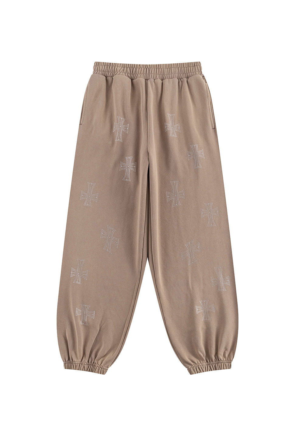 Outline Cross Rhinestone Sweat Pants