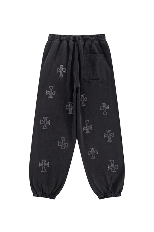 Outline Cross Rhinestone Sweat Pants