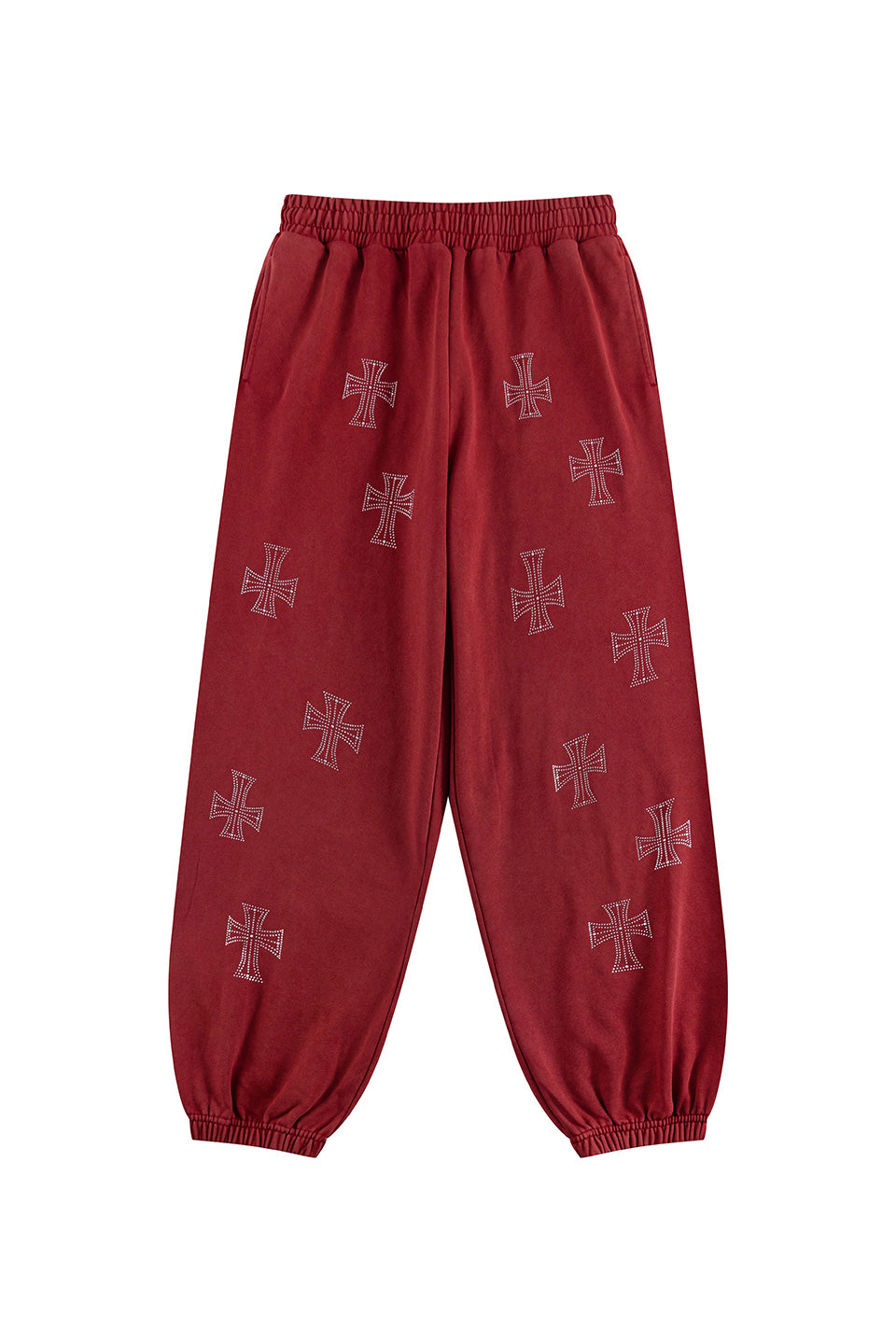 Outline Cross Rhinestone Sweat Pants