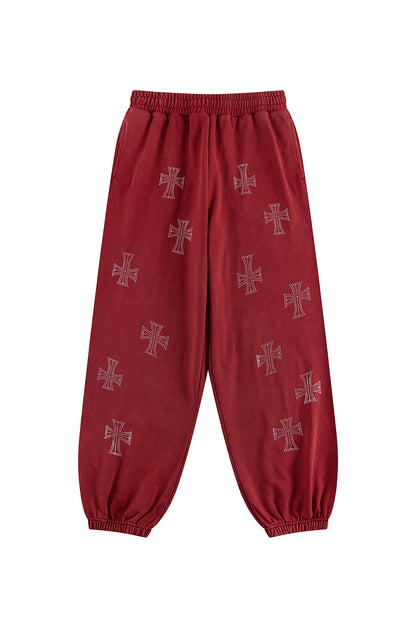 Outline Cross Rhinestone Sweat Pants