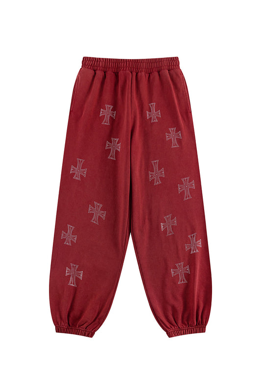 Outline Cross Rhinestone Sweat Pants