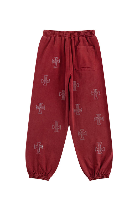 Outline Cross Rhinestone Sweat Pants