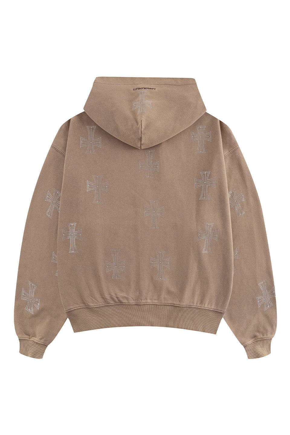 Outline Cross Rhinestone Zip Hoodie