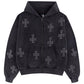 Outline Cross Rhinestone Zip Hoodie