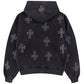 Outline Cross Rhinestone Zip Hoodie