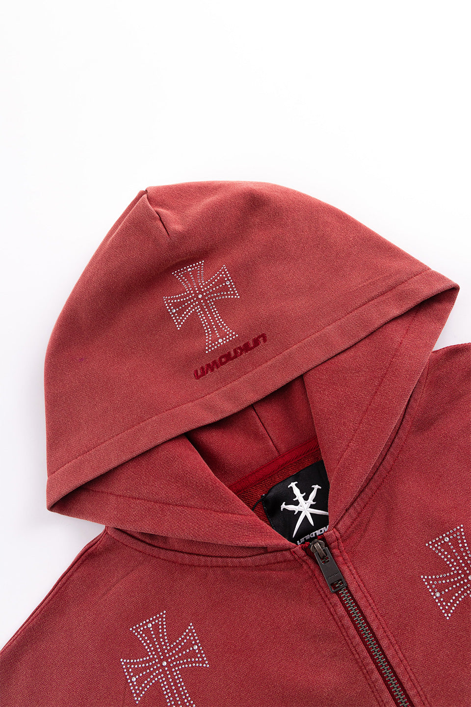 Outline Cross Rhinestone Zip Hoodie