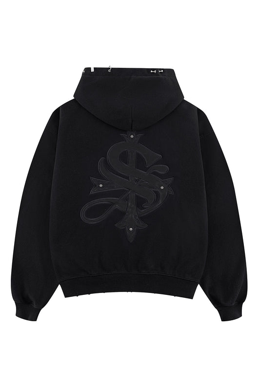 Pierced Tribal Cross Zip Hoodie