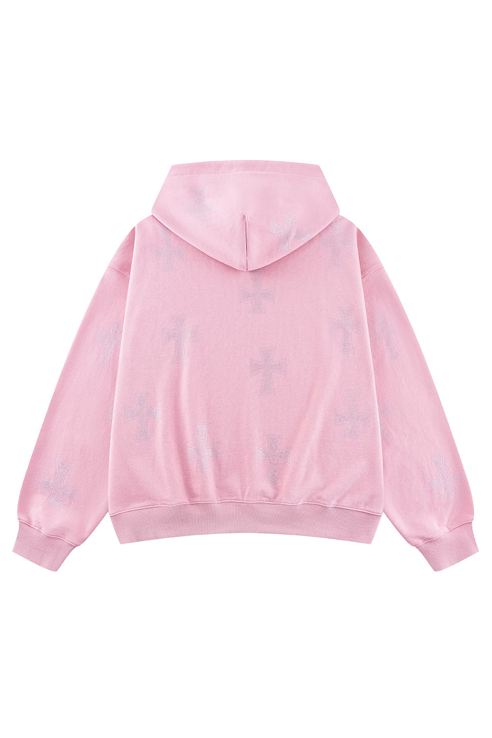 Pink Allover Cross Rhinestone Zip Hoodie