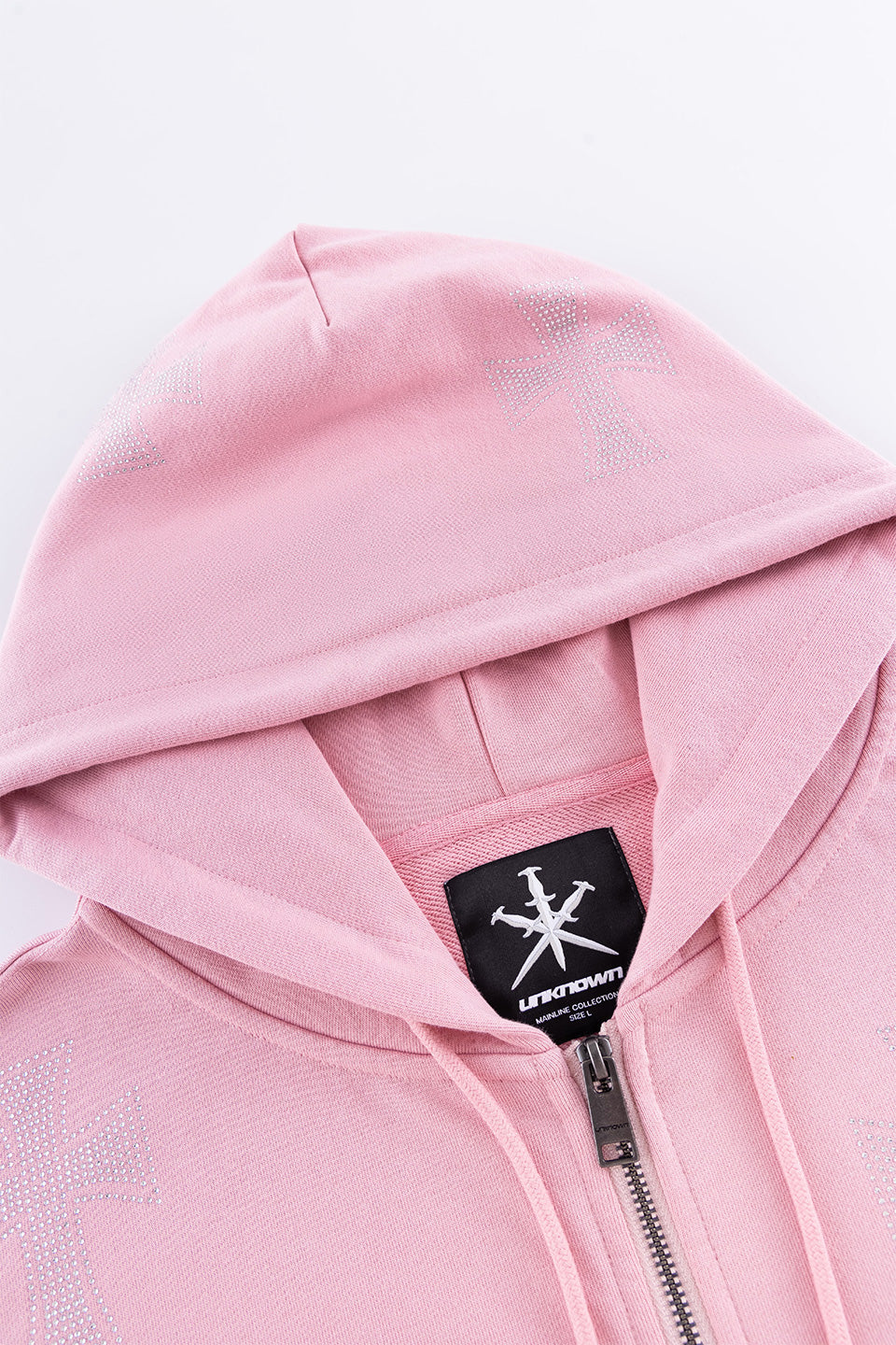Pink Allover Cross Rhinestone Zip Hoodie