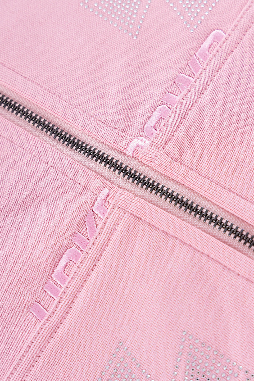 Pink Allover Cross Rhinestone Zip Hoodie
