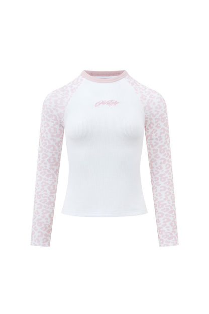 Pink Leopard Waffle Raglan Tee Women's