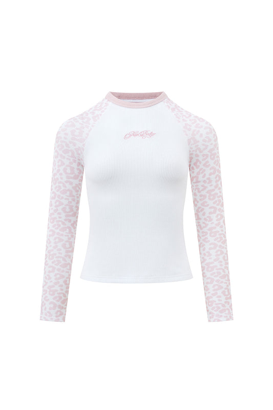 Pink Leopard Waffle Raglan Tee Women's