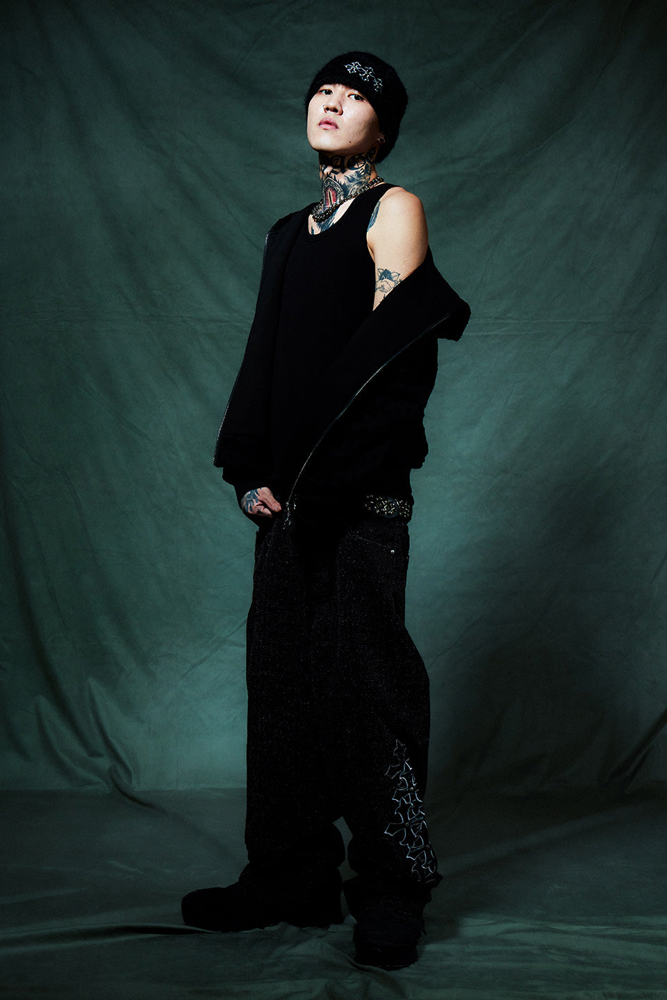 Punched-Out Double Layer Hood Zip Up