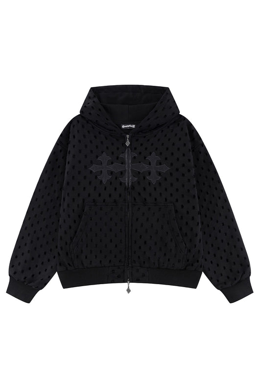 Punched-Out Double Layer Hood Zip Up