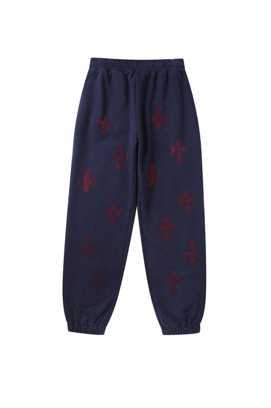 Navy With Red Cross Rhinestone Jogger